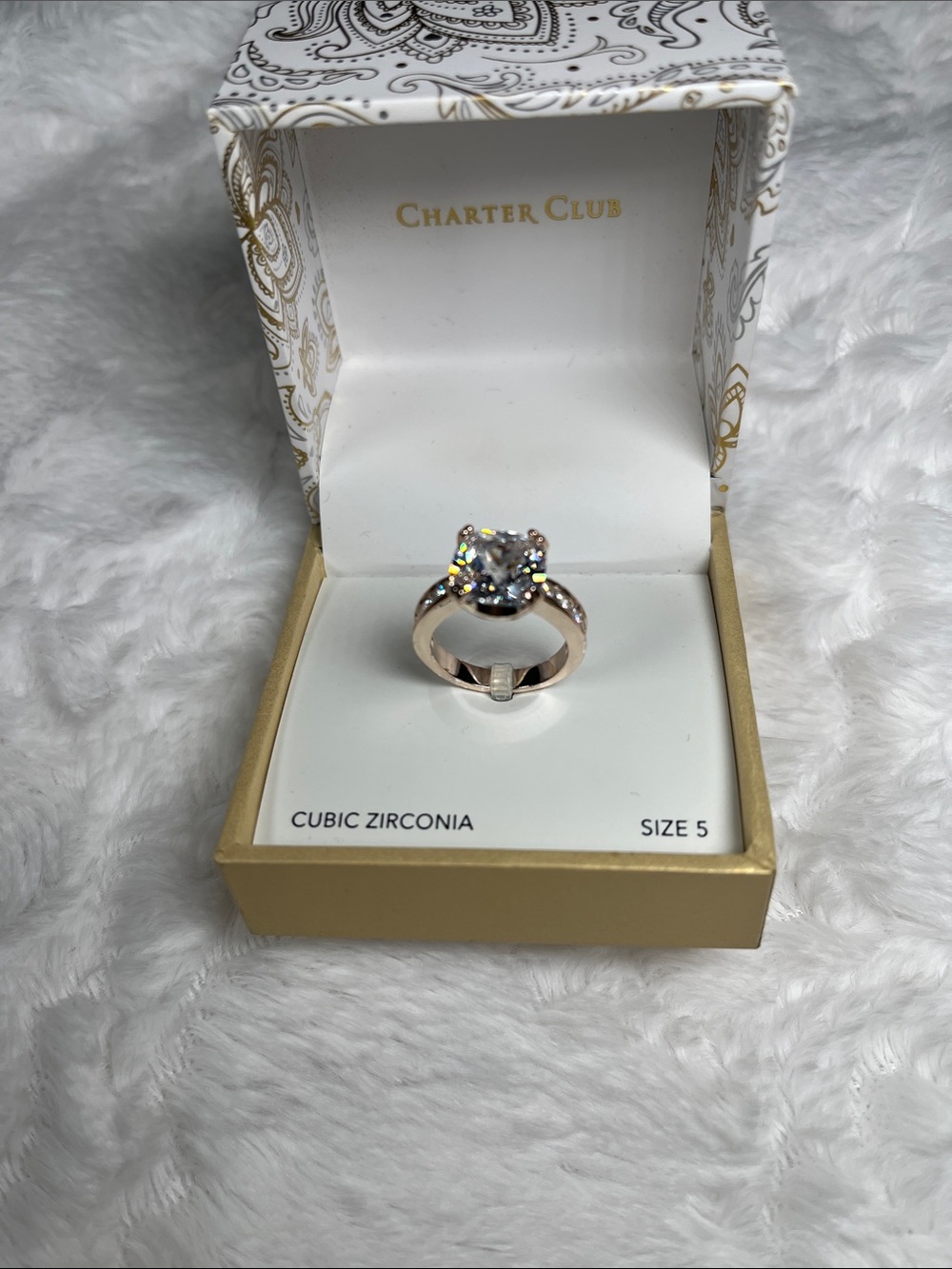 Charter Club Rose Gold Ring with Sparkling Clear CZ Center